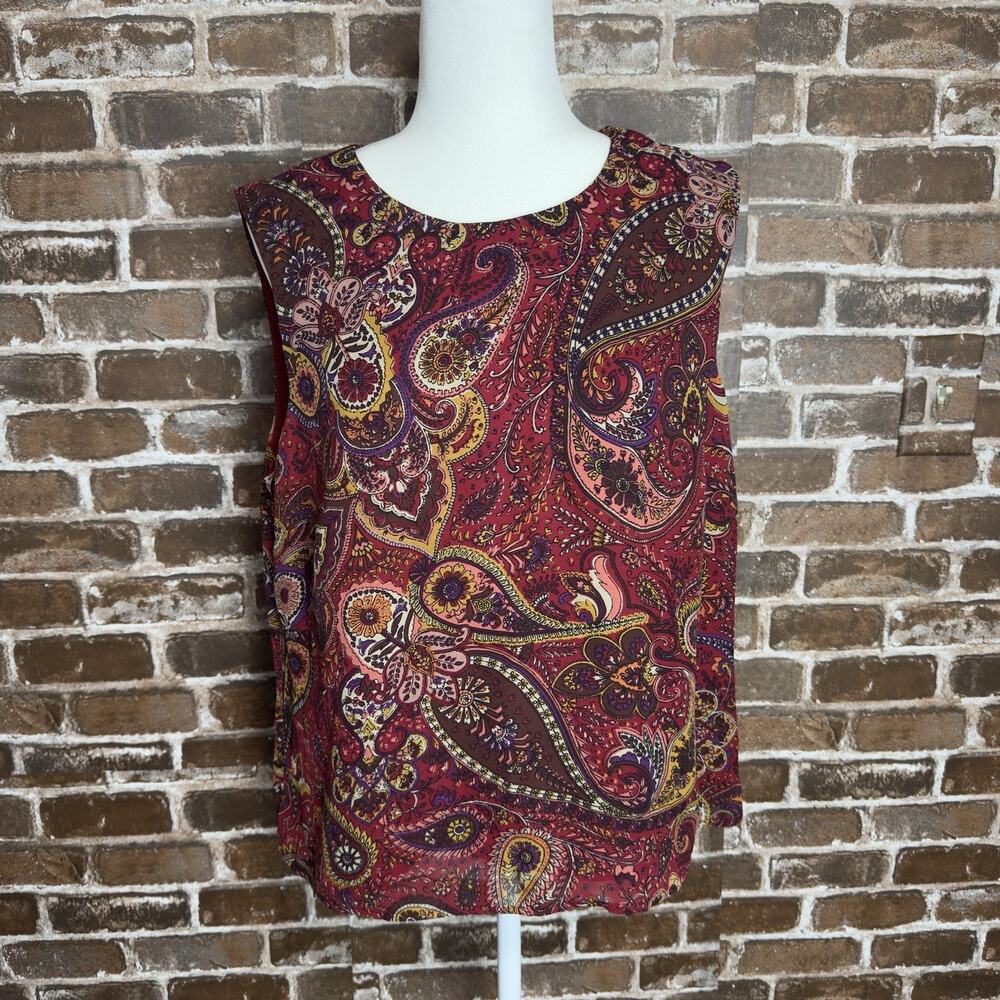Kasper Paisley Printed Floral Sleeveless Blouse Top Size 16